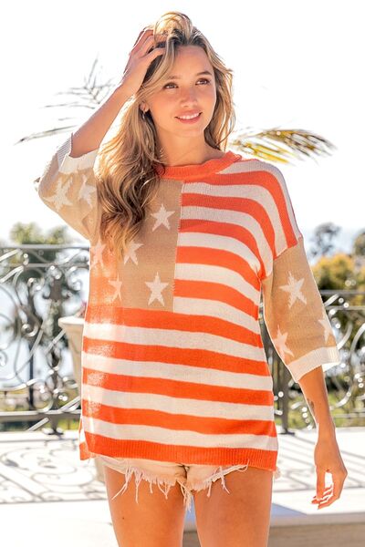 Patriotic Women's American Flag Round Neck Knit Top
