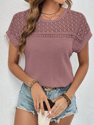 Waffle-Knit Short Sleeve Top