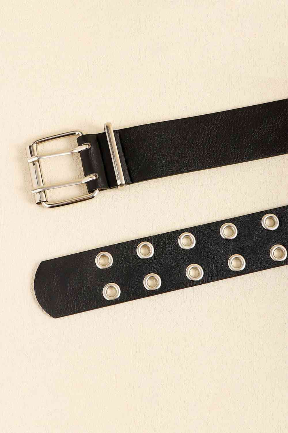 Faux Leather Two Row Eyelet Black Belt