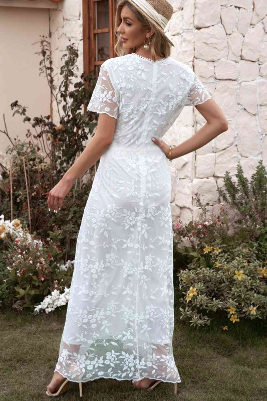 Women's Pure White Short Sleeve Maxi Dress