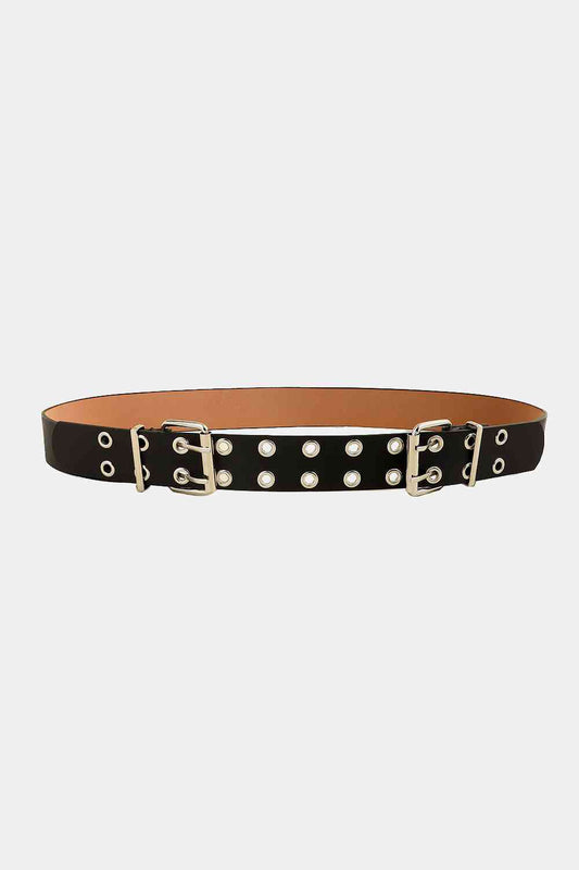 Faux Leather Two Row Eyelet Black Belt