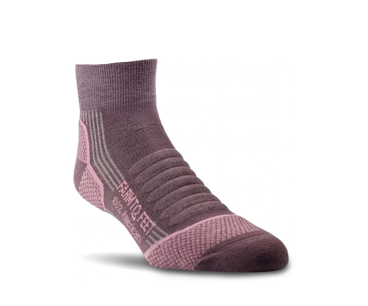 Purple sock with pink accents on a white background