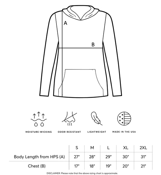 Women's Smooth Hoodie with Sleeve Cuffs size chart