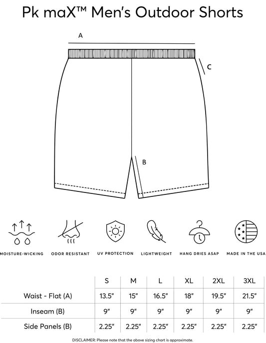 DriMax Men's Outdoor Shorts size chart