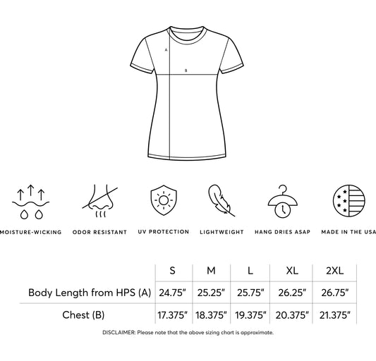 Women's USA Made Short Sleeve Shirt size chart