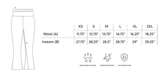 Black Bellbottom Yoga Pants size chart