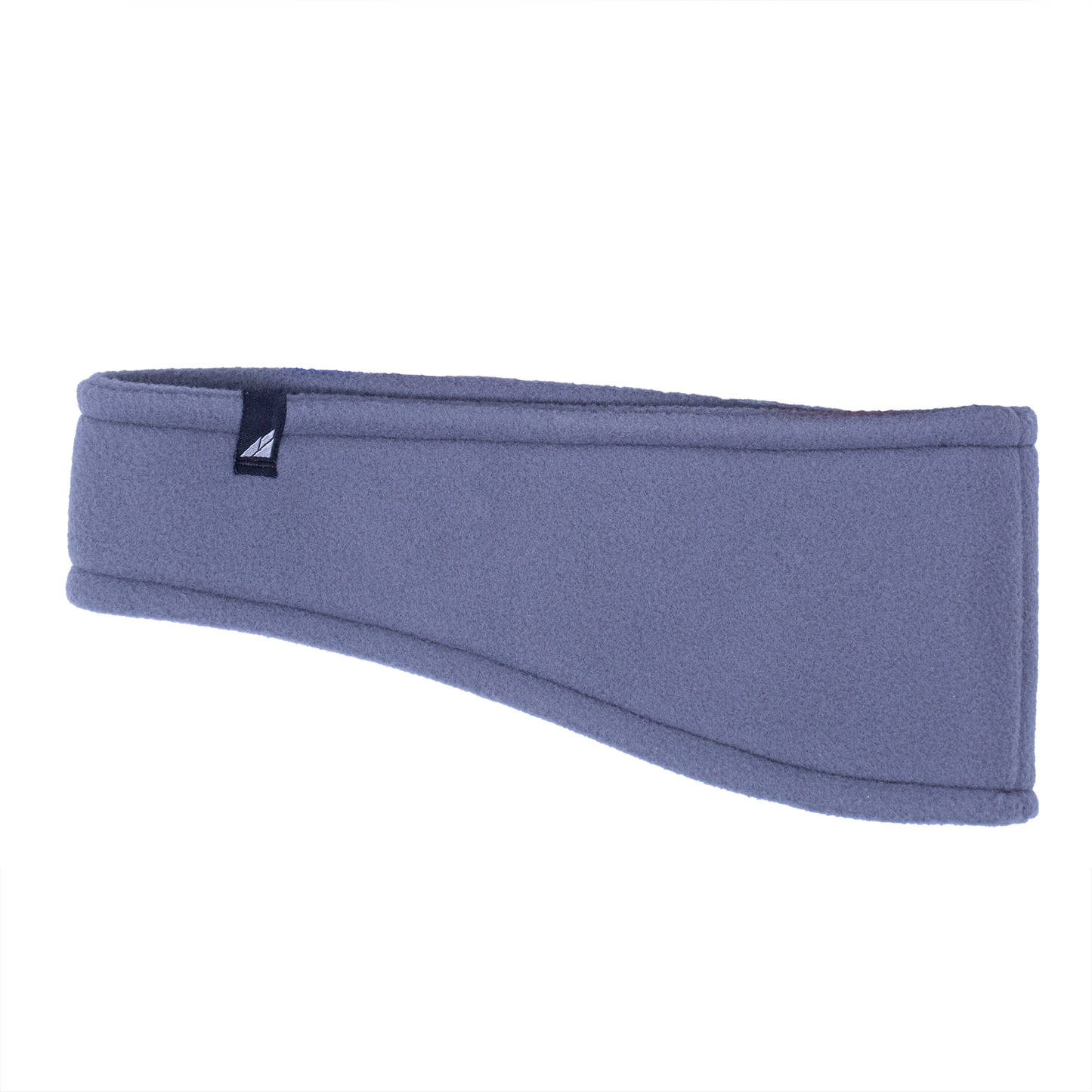 Cool gray fleece ear warmers, curved band with small logo patch