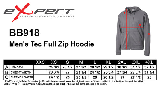 Men's Fleece Zip-Up Athletic Hoodie size chart