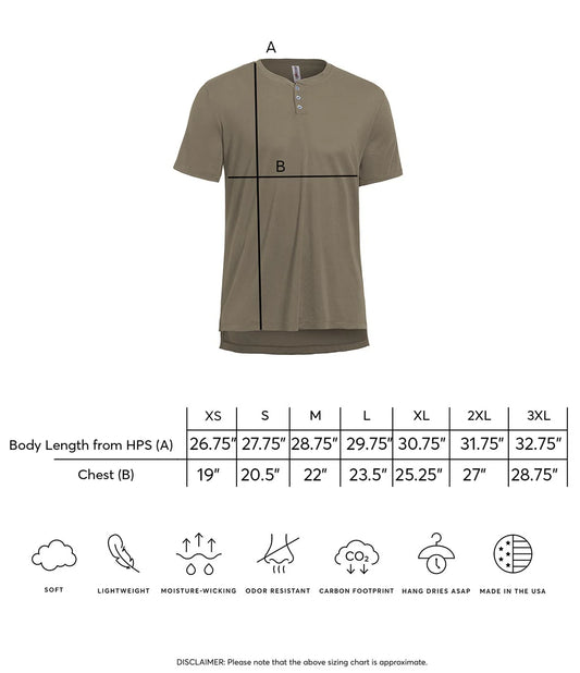 Men's USA Made Henley size chart