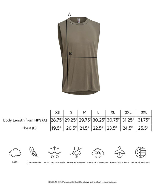 Men's Odor Resistant Muscle Shirt size chart