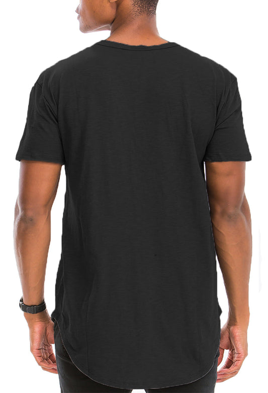 Black Henley Scallop Tee mid body