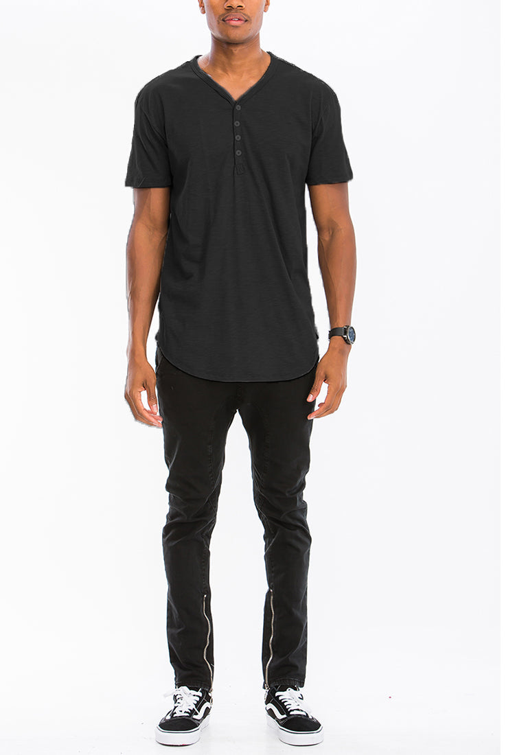 Black Henley Scallop Tee back