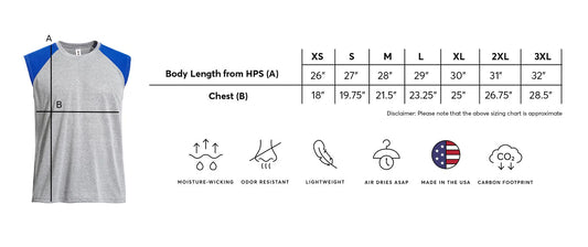 Training and Athletic Sleeveless Tank Top size chart