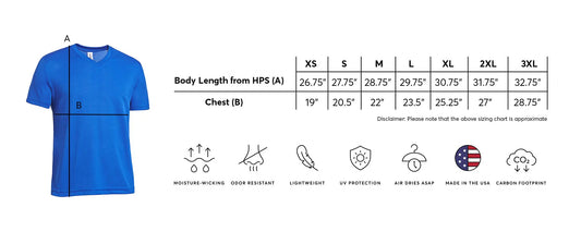 V-Neck Tech Bro Tee size chart