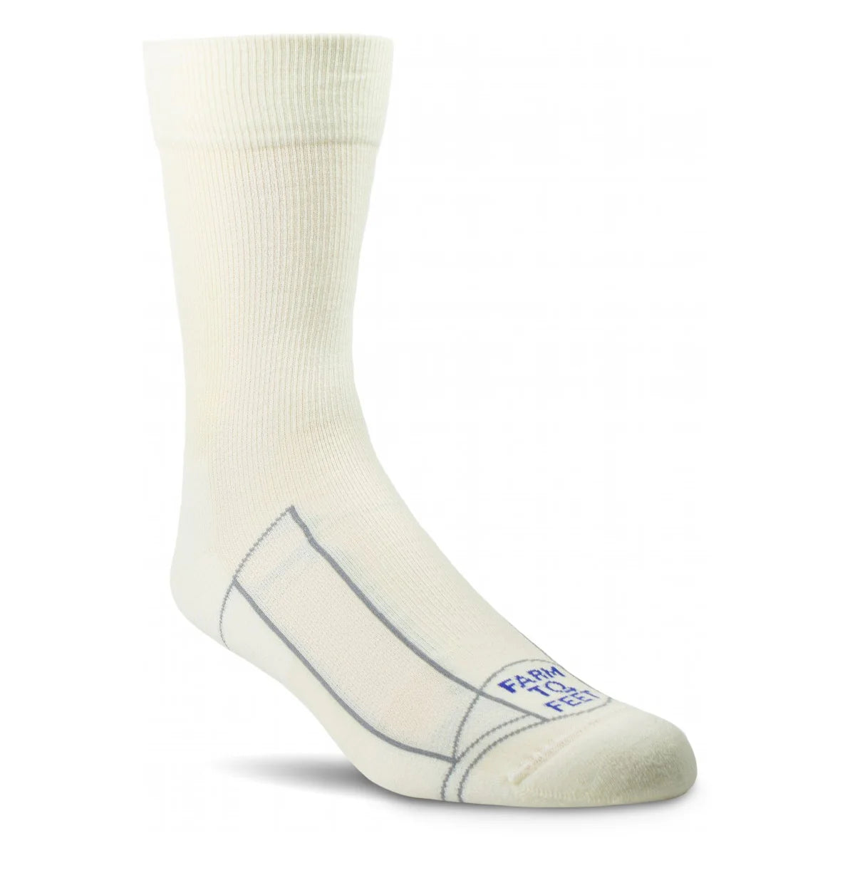 White sock with a brand label on a white background