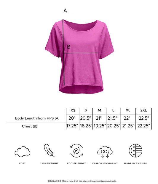 Women's USA Made Eco Friendly Cropped T-Shirt size chart