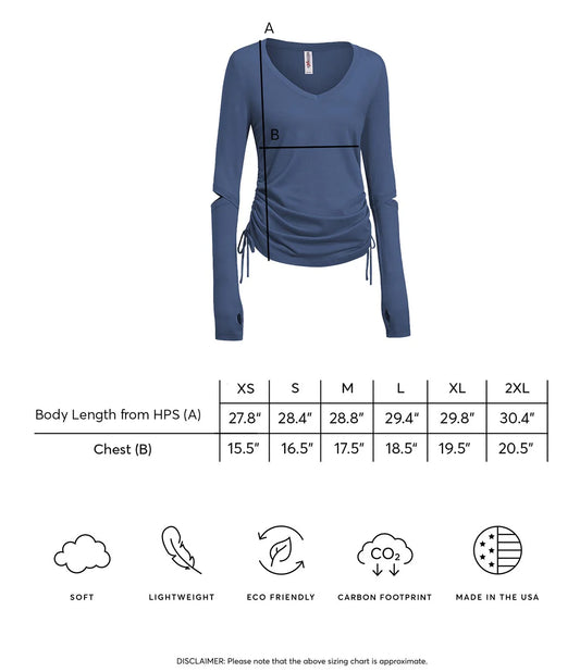 Women's V-Neck Long Sleeve Open Elbow Shirt size chart