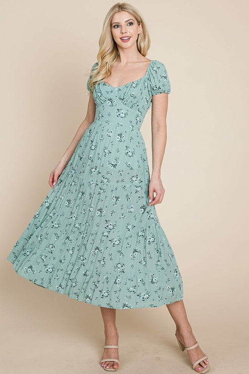 Floral Pleated Open Back Midi Dress