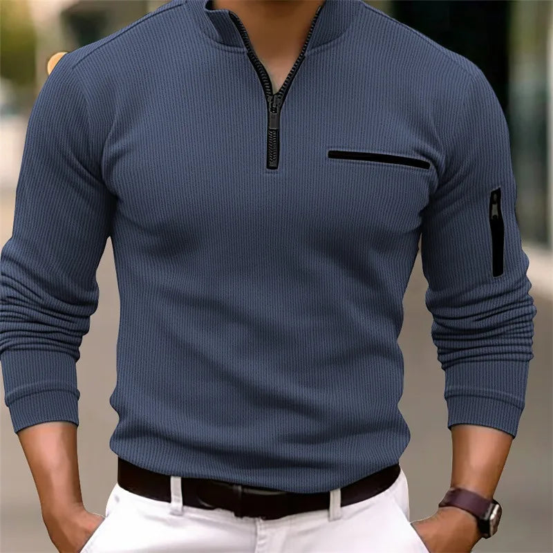Long Sleeve Men's Pullover Polo Shirt