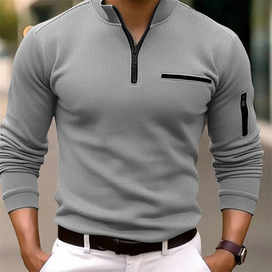 Long Sleeve Men's Pullover Polo Shirt