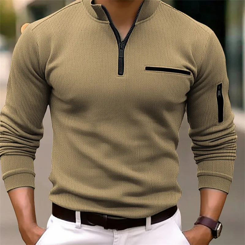 Long Sleeve Men's Pullover Polo Shirt