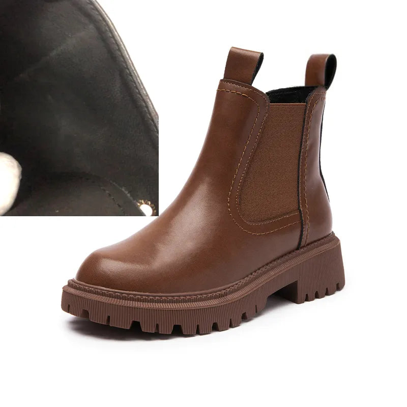 Women's Genuine Leather Ankle Boots brown with no fur