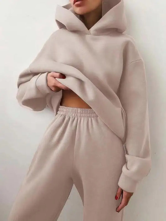 Women's Tracksuit with Oversized Hoodie Light Khaki