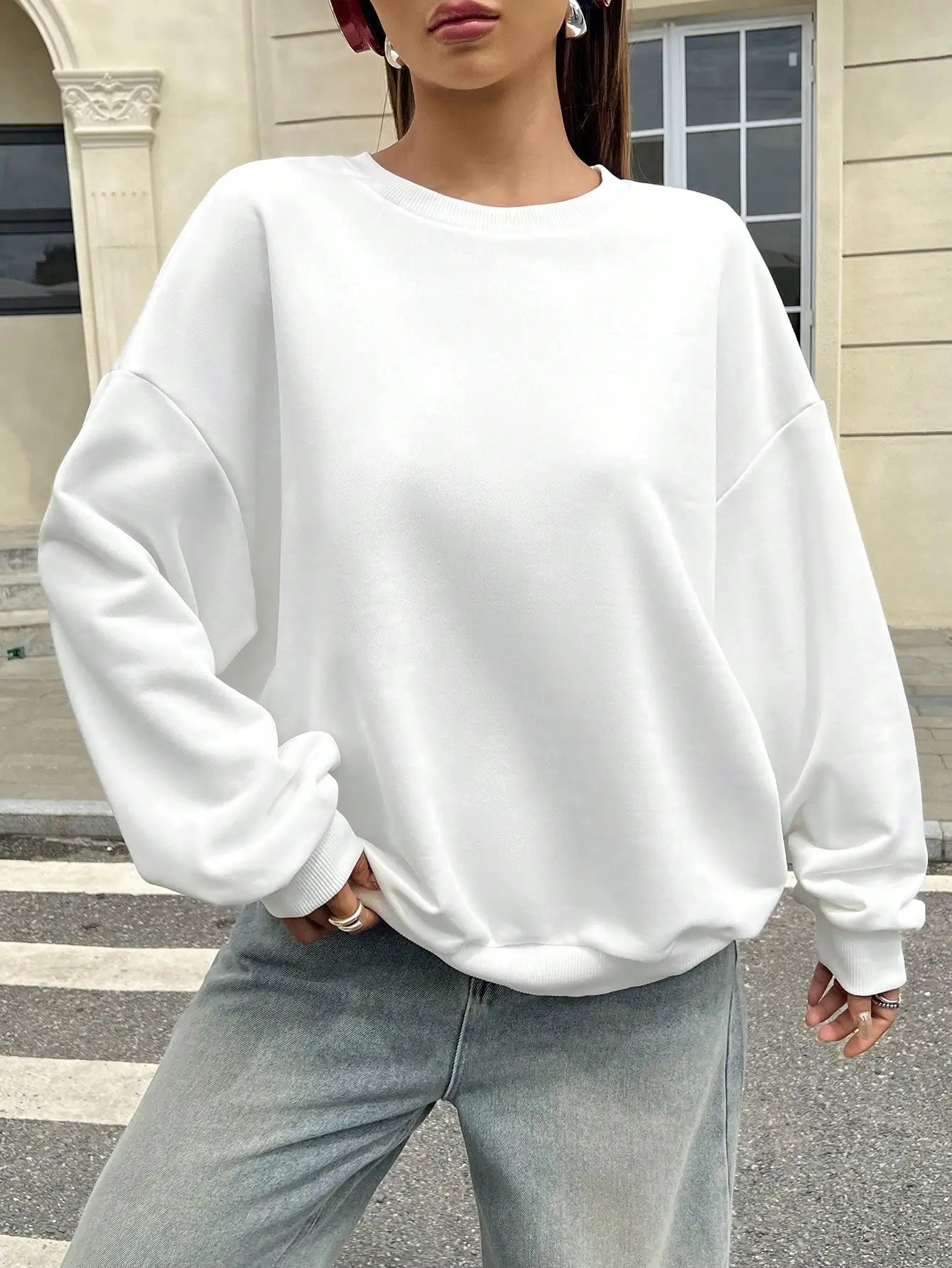 Women's White Crewneck Pullover Sweatshirt