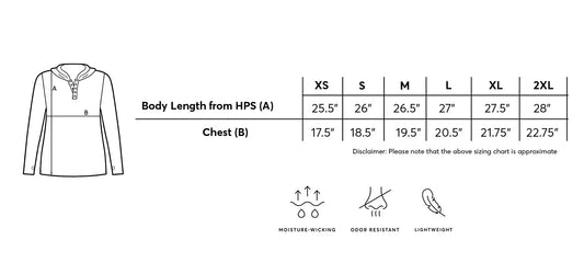 Women's Henley Pullover Hoodie size chart