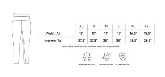 Mid-Rise Full Length Reflector Leggings size chart