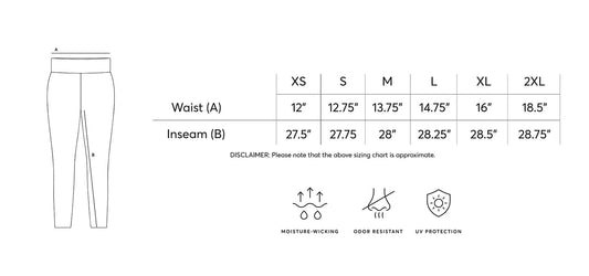 Mid Rise Half Color Leggings size chart