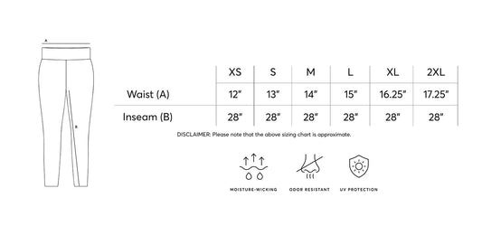 Black Plain Leggings and Yoga Pants size chart