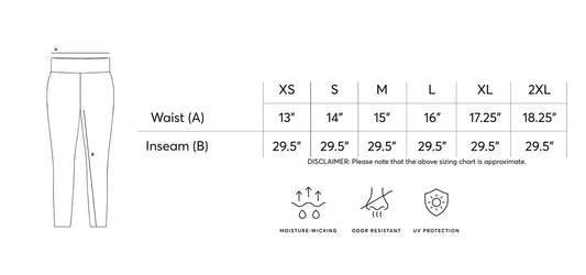 Aerobics Mesh Mid Rise Leggings size chart