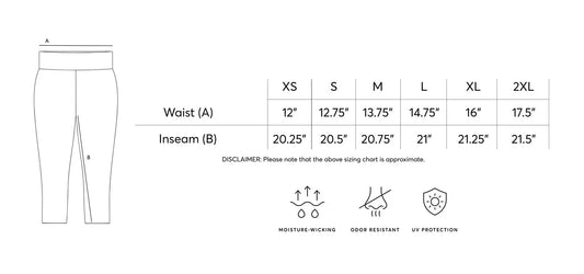 High Intensity Smooth Black Capri Leggings size chart