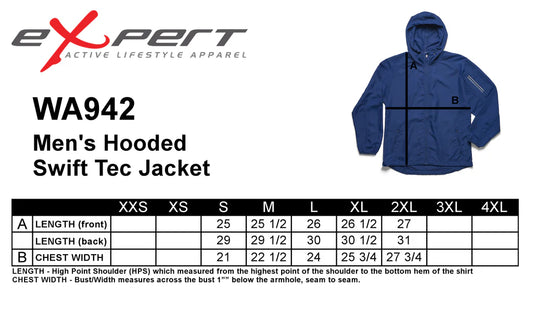 Men's Water Resistant Hooded Running Jacket size chart