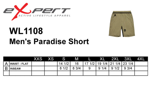 Men's Comfort Golf and Tennis Shorts size chart