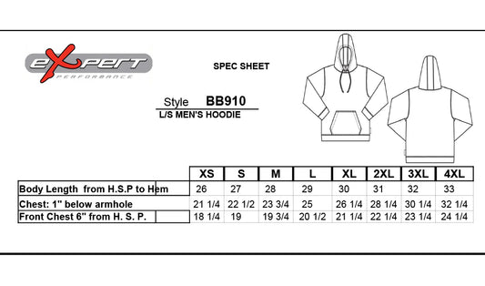 Men's Fleece Pullover Hoodie size chart