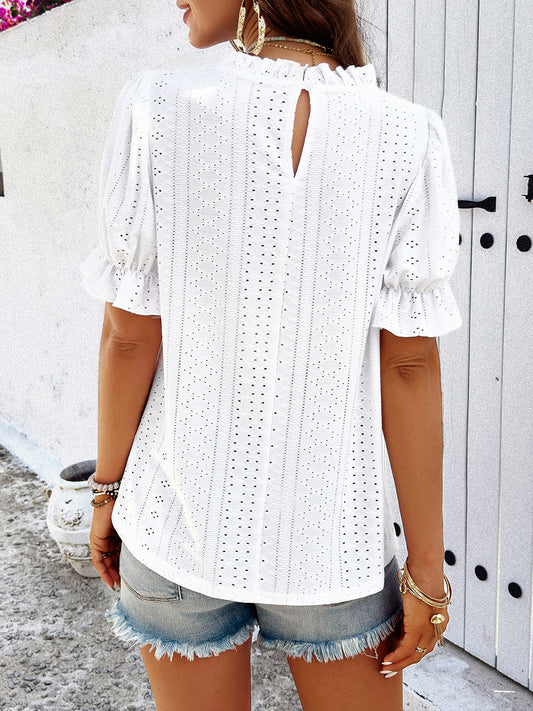 Mock Neck Flounce Sleeve Blouse white