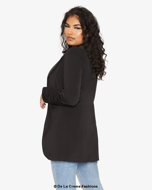 Women's Curved Hem Longline Blazer Jacket