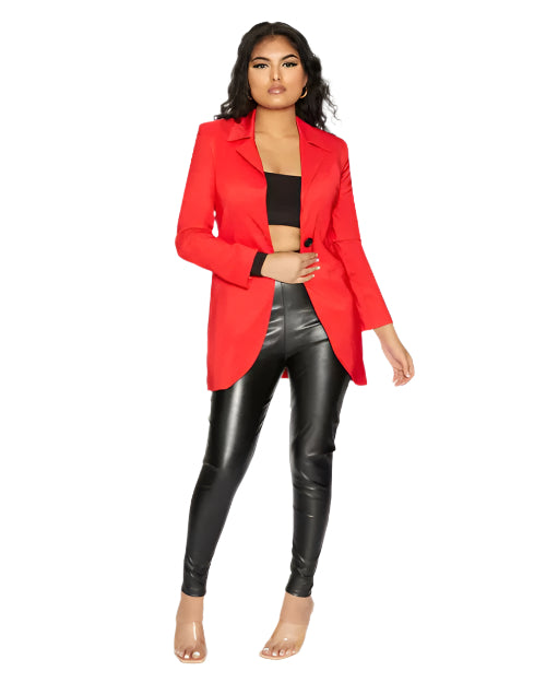Women's Curved Hem Longline Blazer Jacket