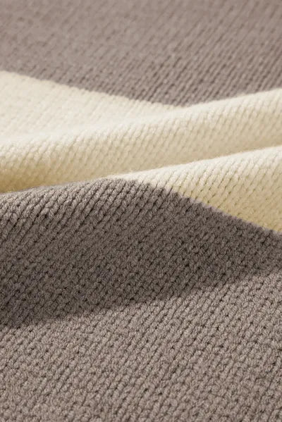 Black and White Mocha Striped Crewneck Neck Women's Sweater