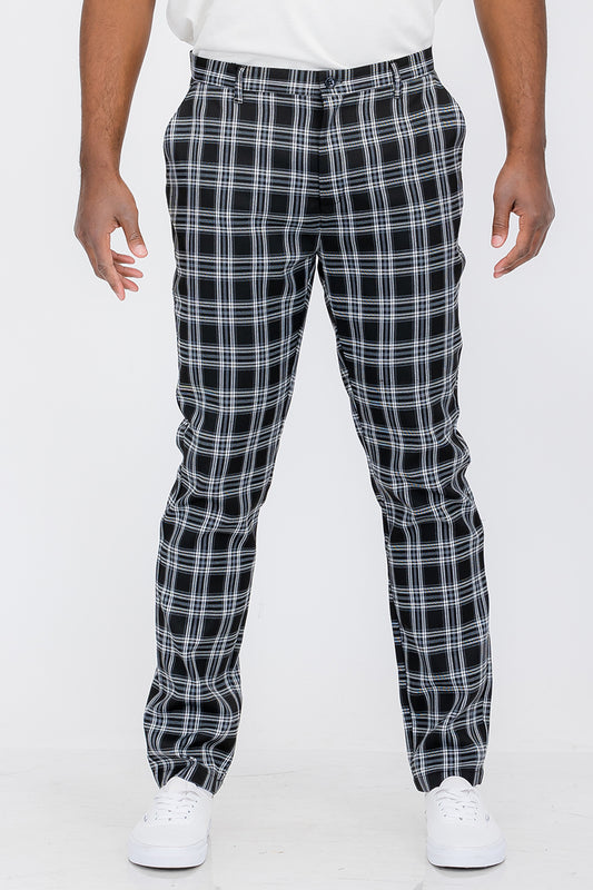 Plaid Slim Fit Black Pants front view