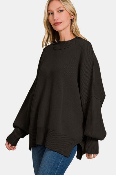 Women's Side Slit Black Oversized Sweatshirt