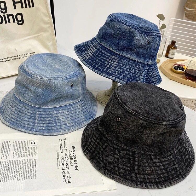 Unisex Denim Bucket Hat all colors sitting together