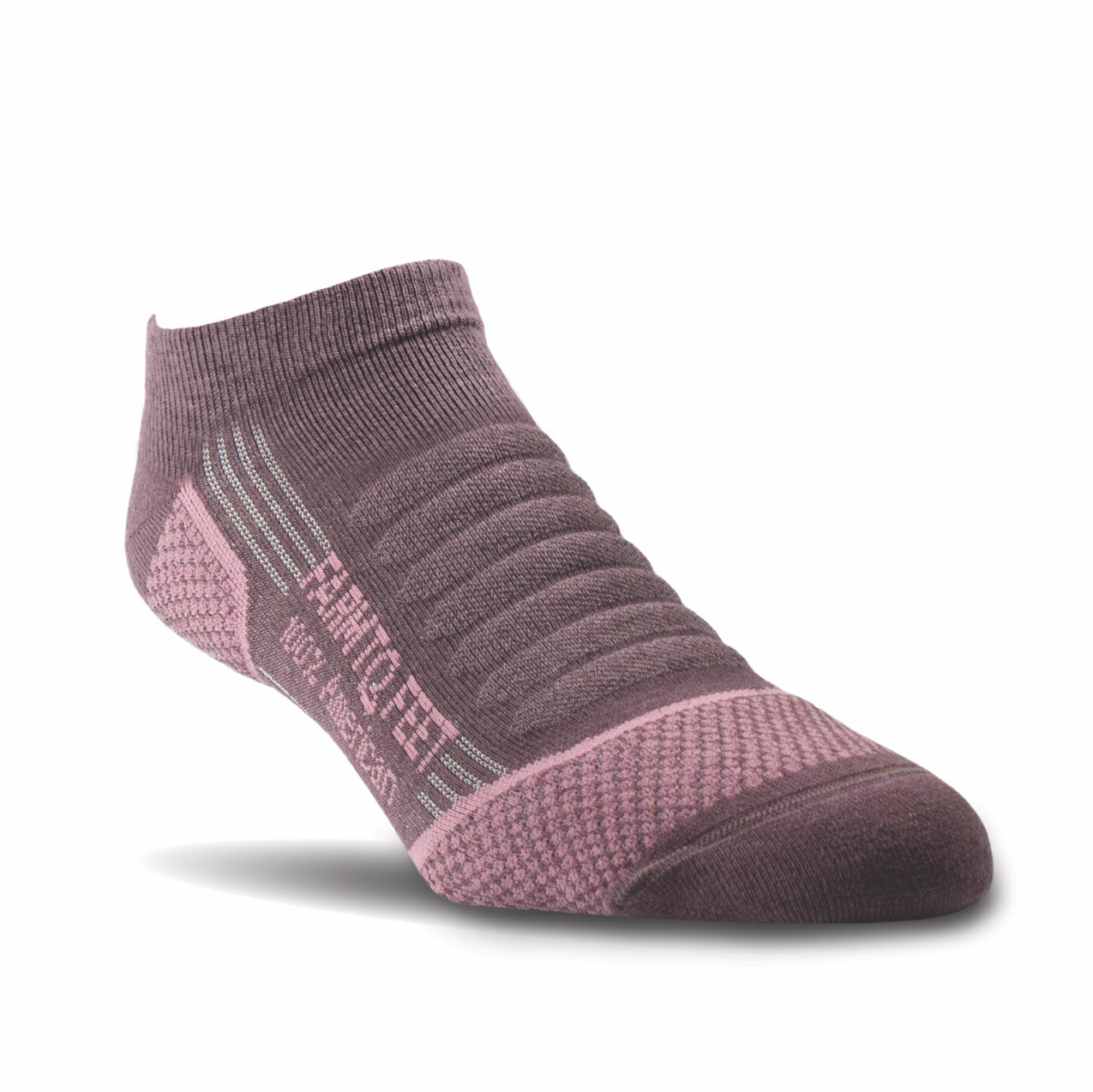Purple ankle sock with 'Comfort Feet' branding on a white background