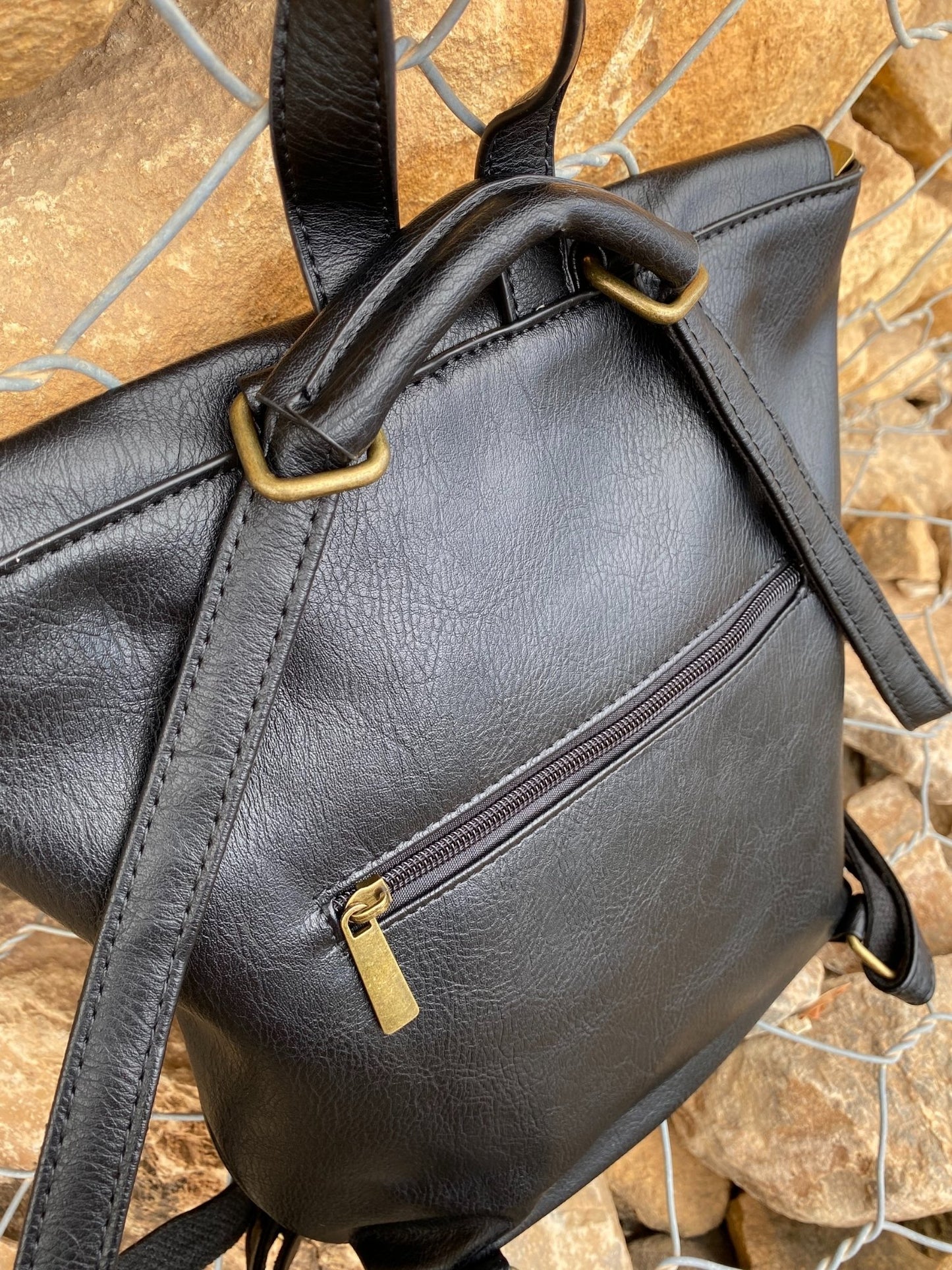 Picture of a Black Vegan Leather Backpack