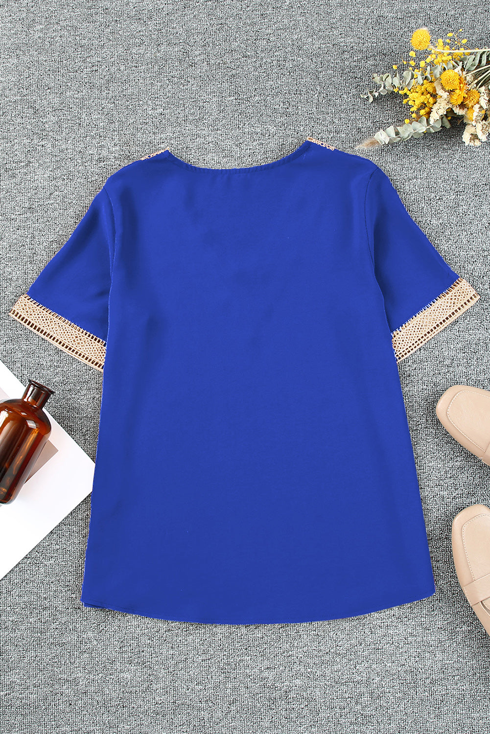 Lace V-Neck Women's Blouse blue back