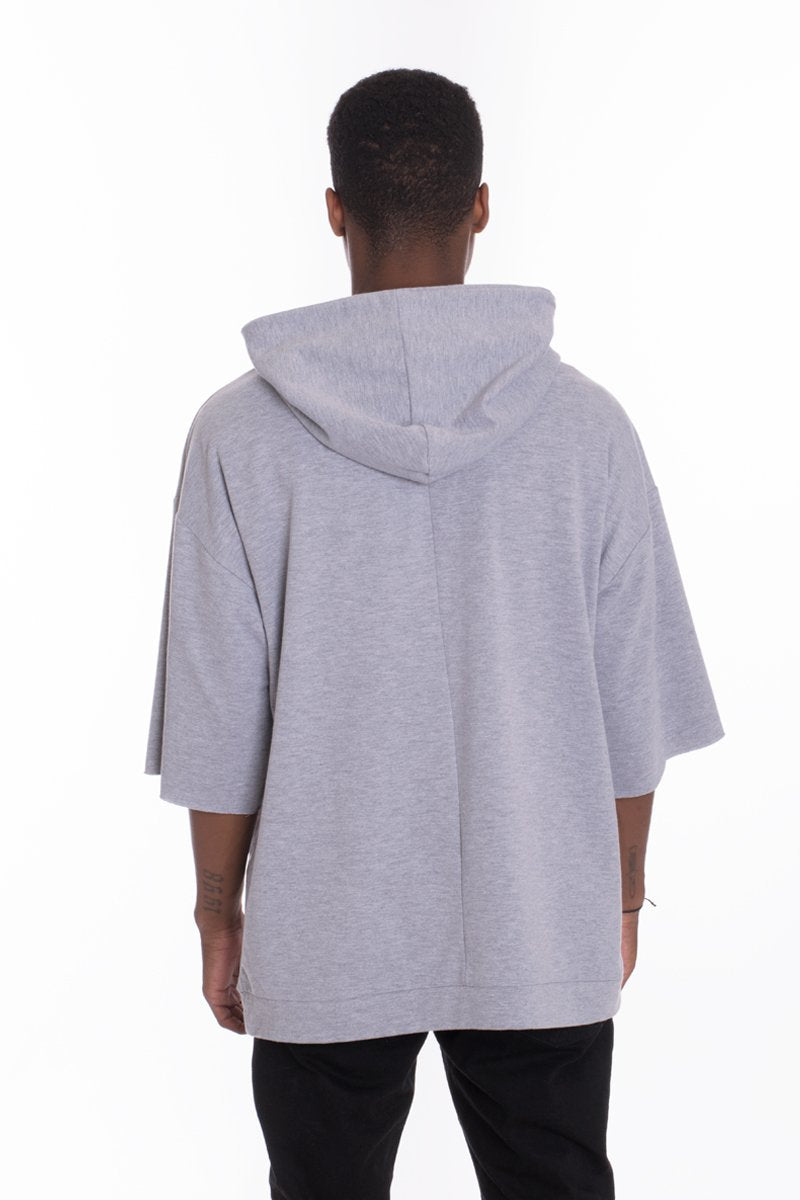 Grey Baggy Short Sleeve Hoodie back view