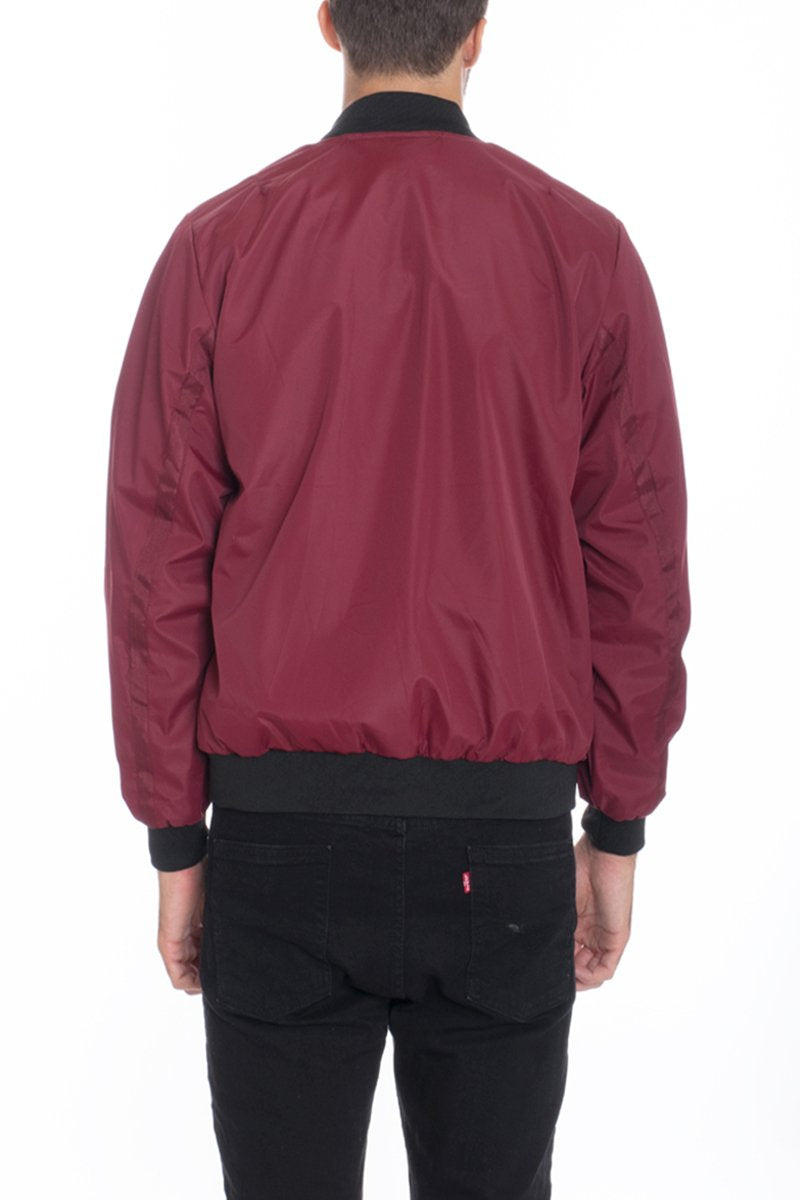 Picture of a Men's Vinyl Burgundy Bomber Jacket back
