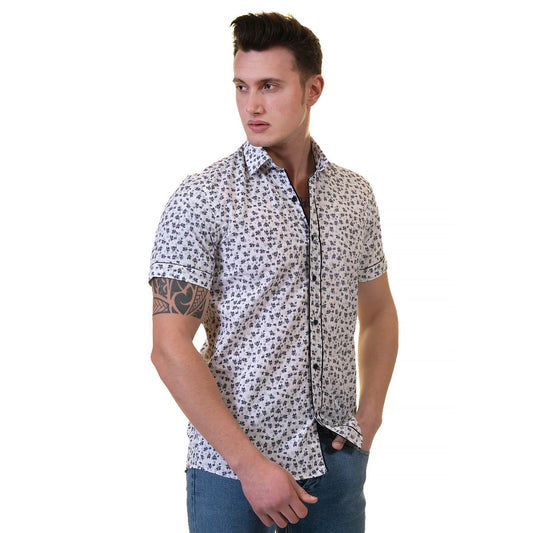 Picture of a Premium Men's Short Sleeve Button Up Shirt in White Print side view